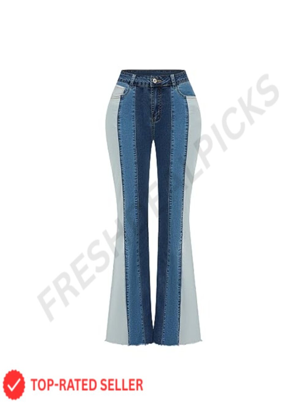 Patchwork Flare Jeans High Waisted Bell Bottom Stretch Denim Pants